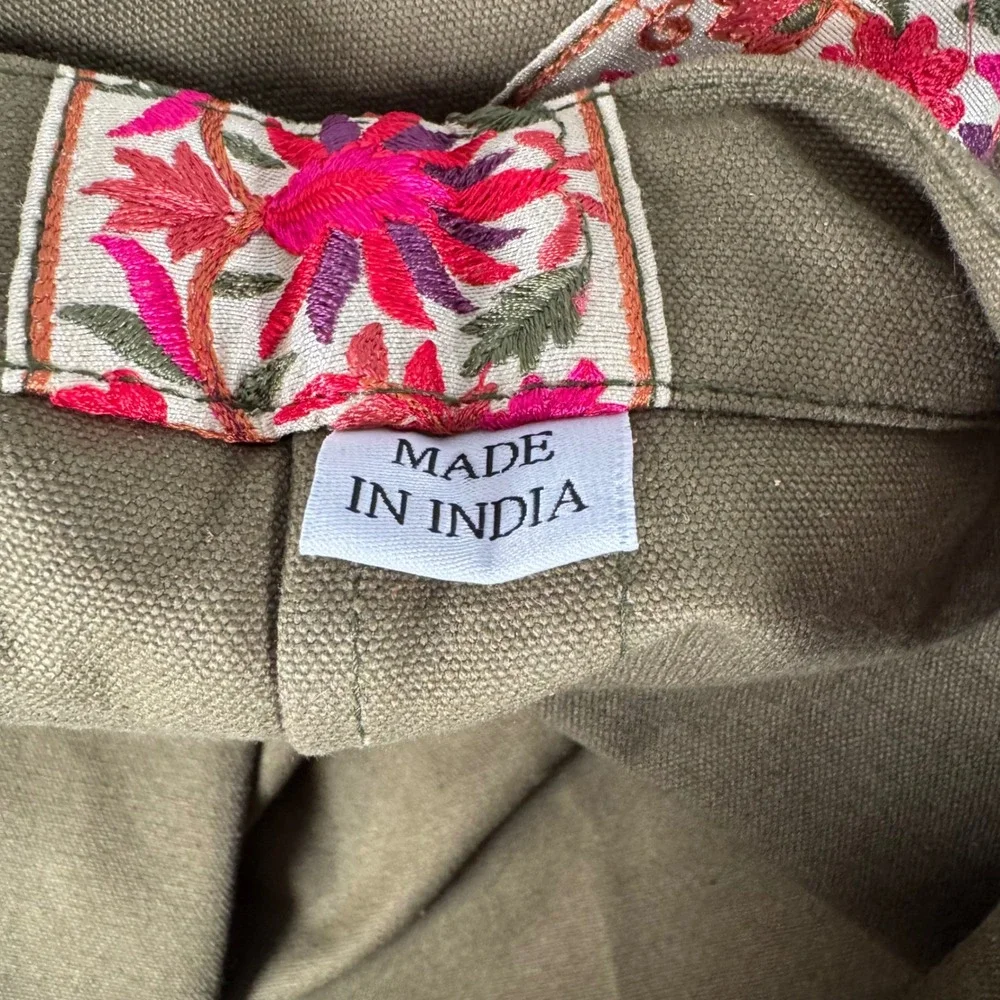 Trades of Hope Secret‎ Garden Olive Floral Embroidered Tote Bag Canvas Leather